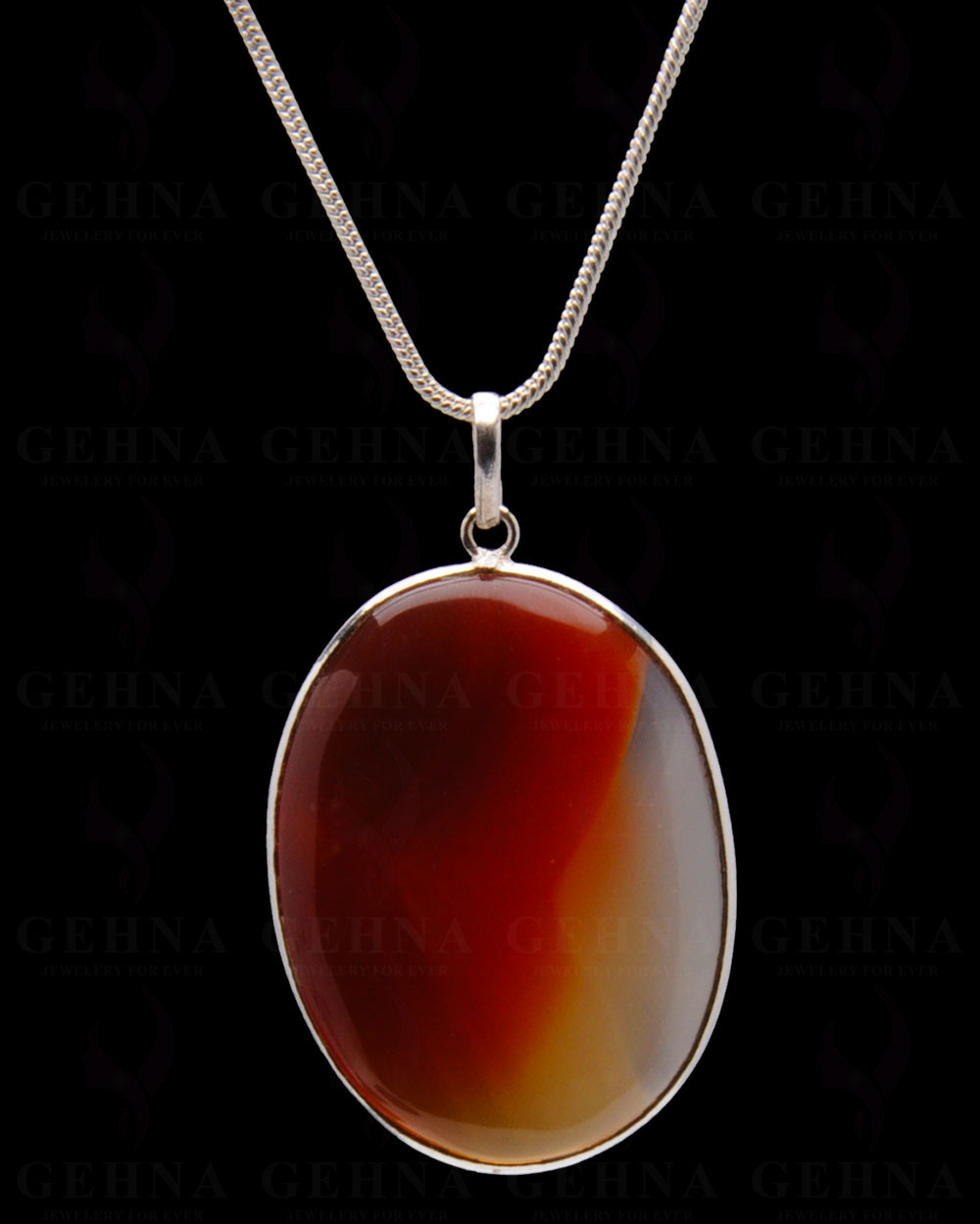Orange Onyx Gemstone Studded Pendant In.925 Silver Overlay GP4290