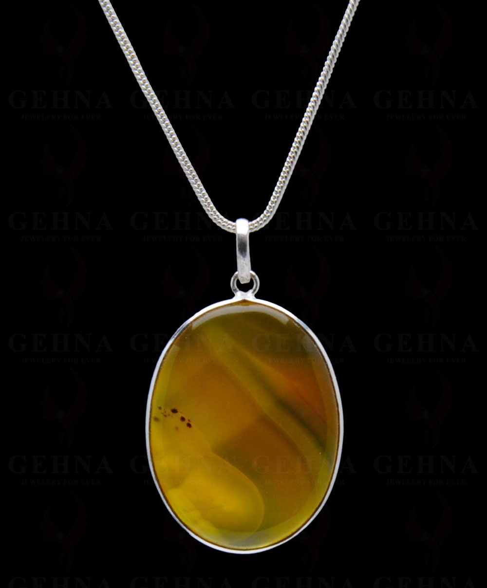 Yellow Onyx Gemstone Studded Pendant In.925 Silver Overlay GP4292