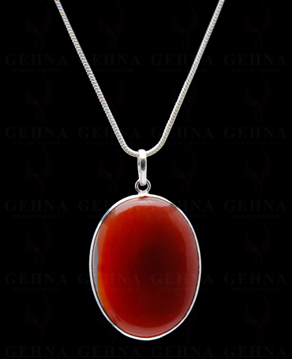 Carnelian Gemstone Studded Pendant In.925 Silver Overlay GP4299