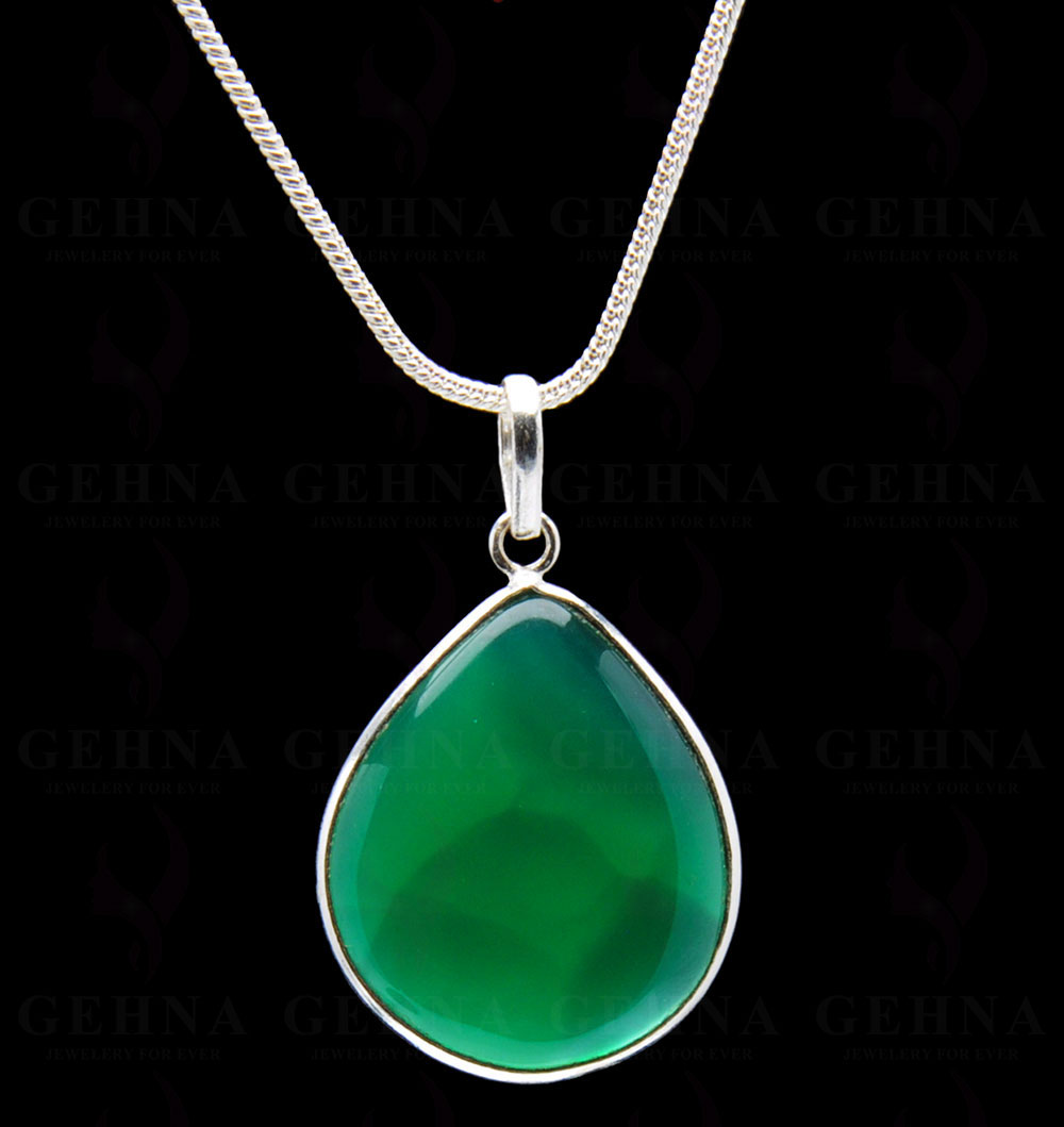 Green Onyx Gemstone Studded Pendant In.925 Silver Overlay GP4306