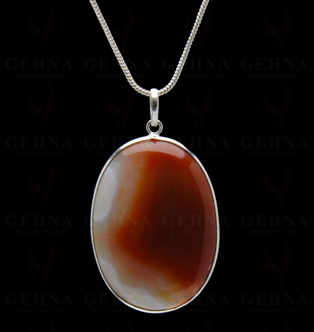 Orange Banded Agate Gemstone Studded Pendant In.925 Silver Overlay GP4311