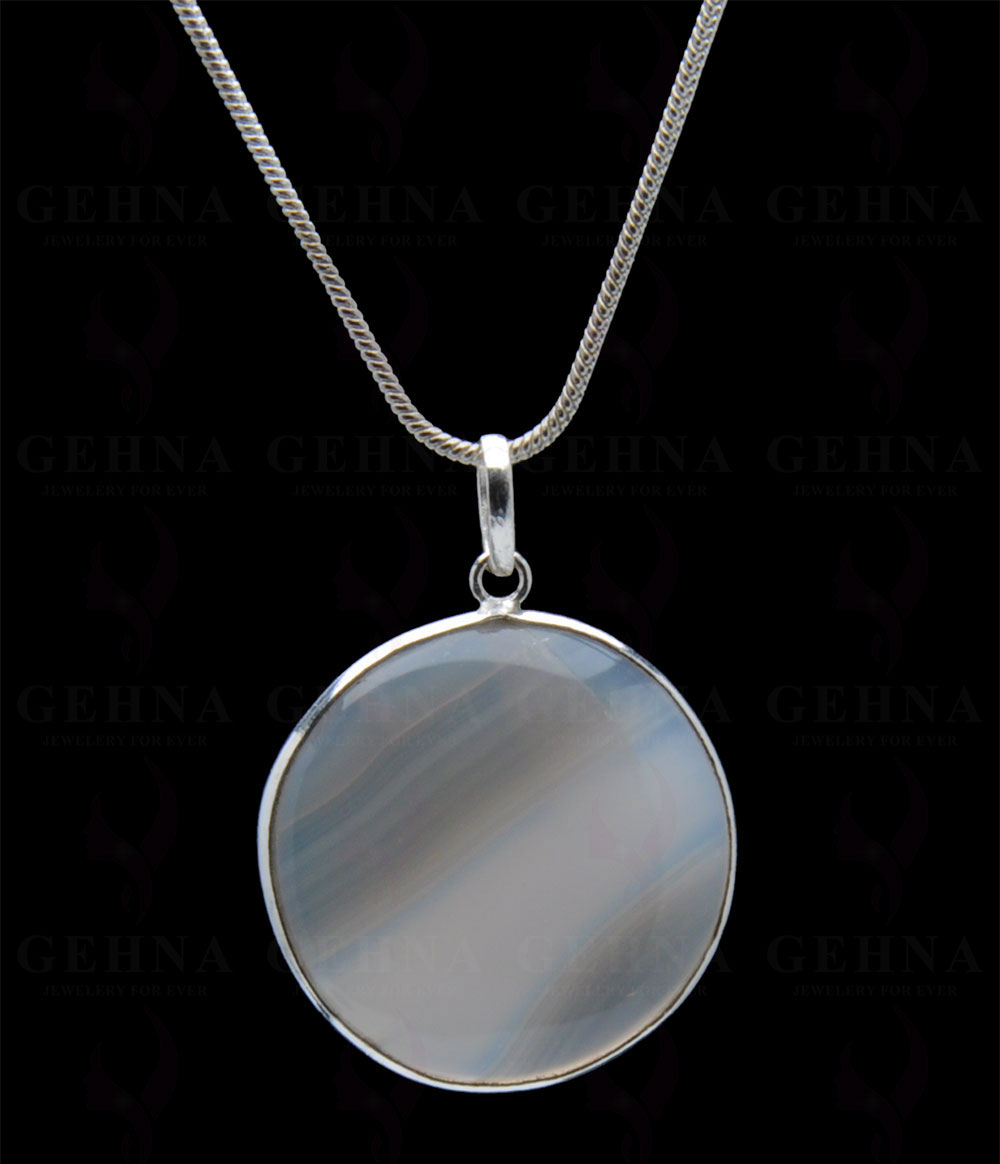 Banded Agate Gemstone Studded Pendant In.925 Silver Overlay GP4314