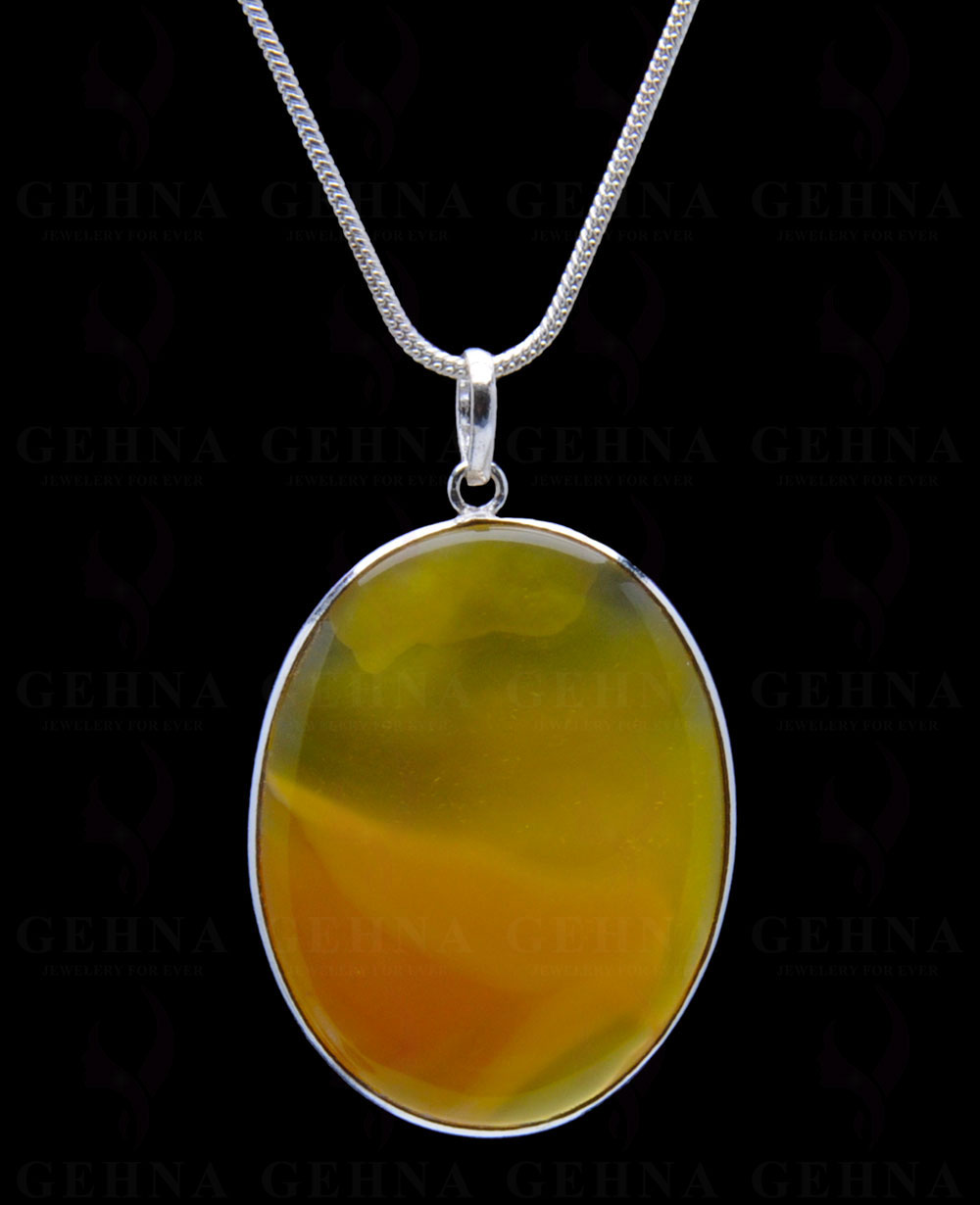 Yellow Onyx Gemstone Studded Pendant In.925 Silver Overlay GP4315