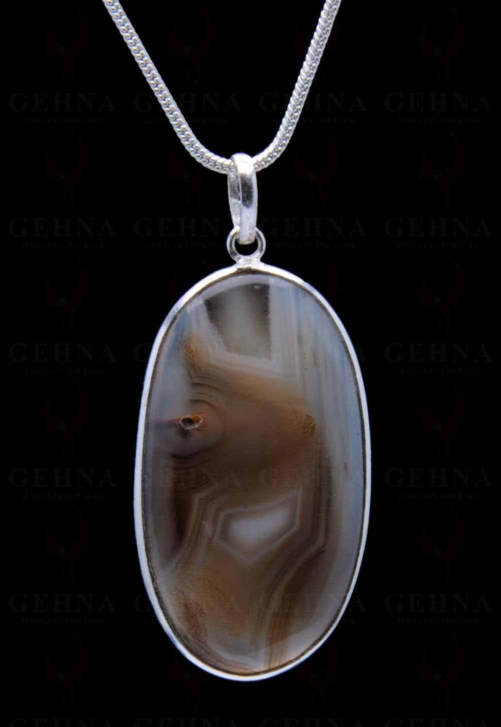 Banded Agate Gemstone Studded Pendant In.925 Silver Overlay GP4317
