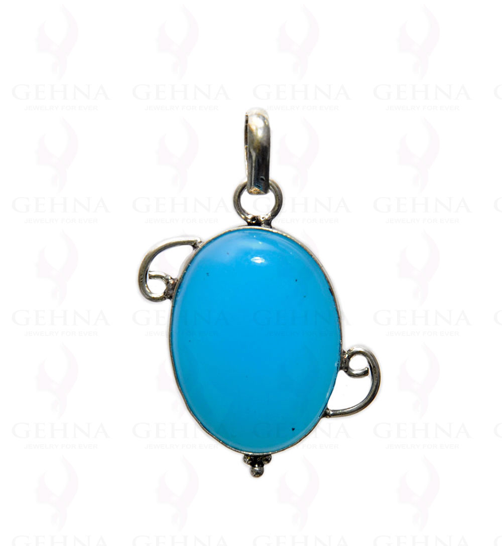 Blue Chalcedony Gemstone Studded Pendant In .925 Silver Overlay GP4323