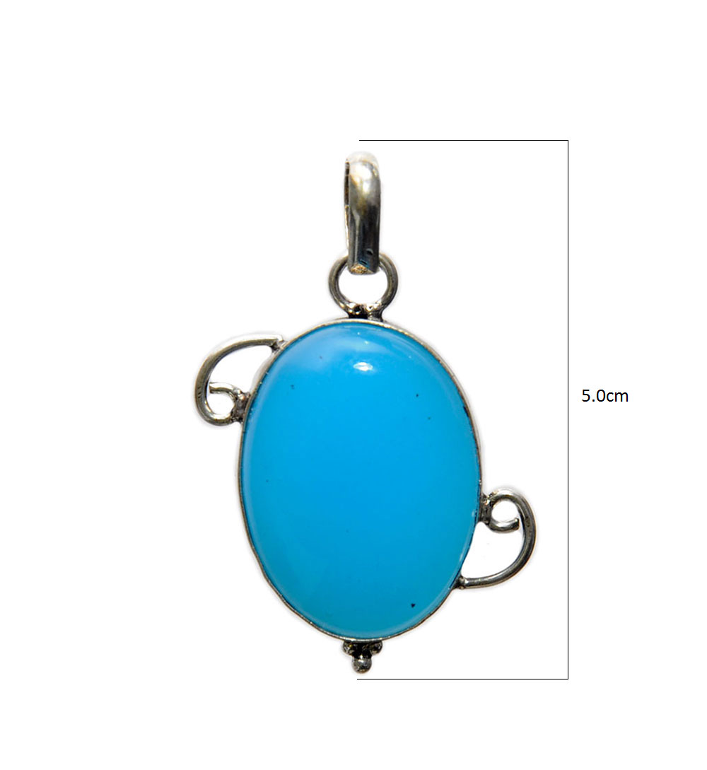 Blue Chalcedony Gemstone Studded Pendant In .925 Silver Overlay GP4323