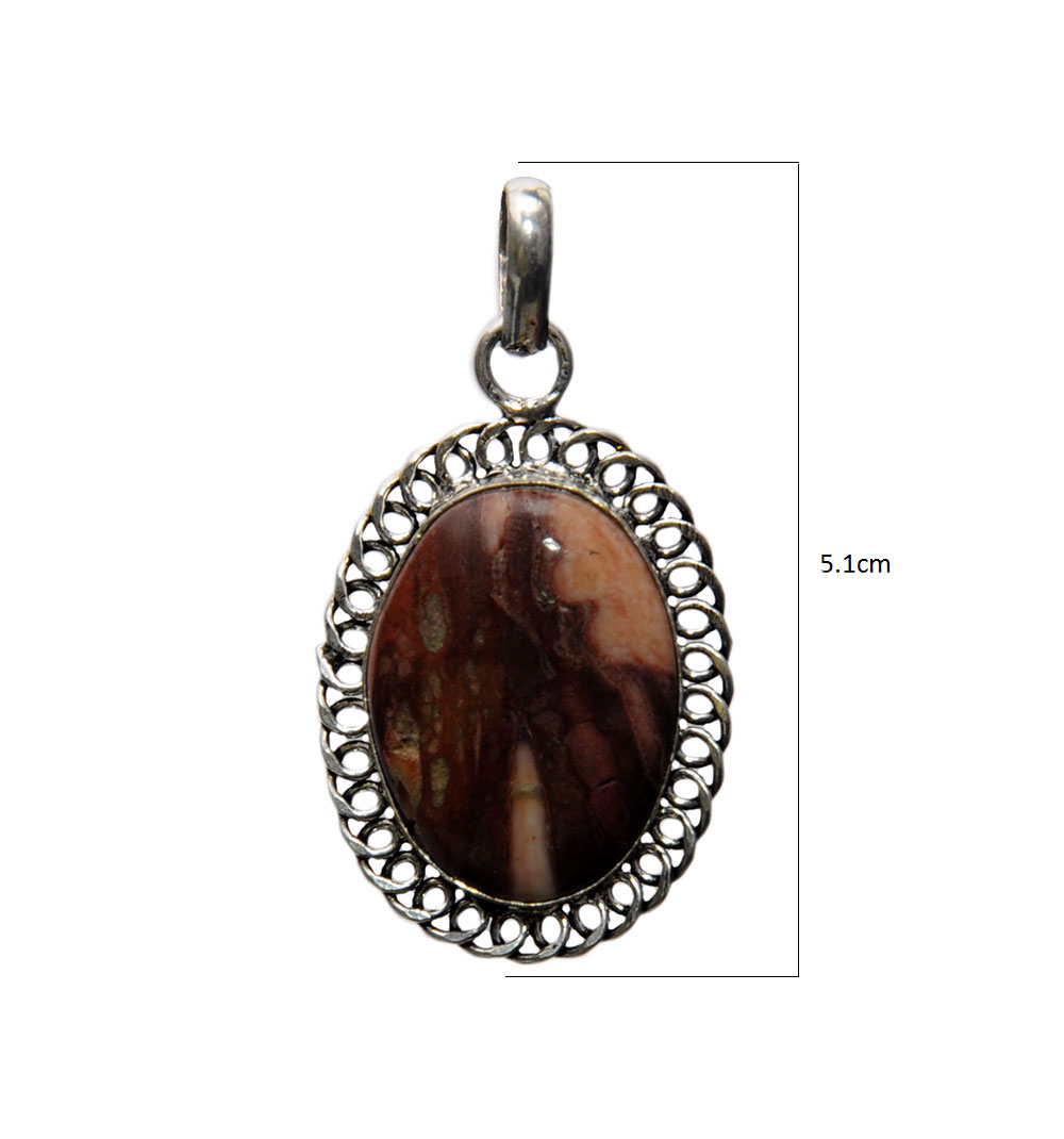 Artistic Jasper Gemstone Studded Pendant In .925 Silver Overlay GP4329