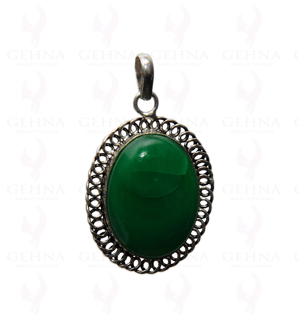 Green Onyx Gemstone Studded Pendant In .925 Silver Overlay GP4333