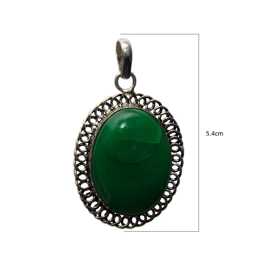 Green Onyx Gemstone Studded Pendant In .925 Silver Overlay GP4333