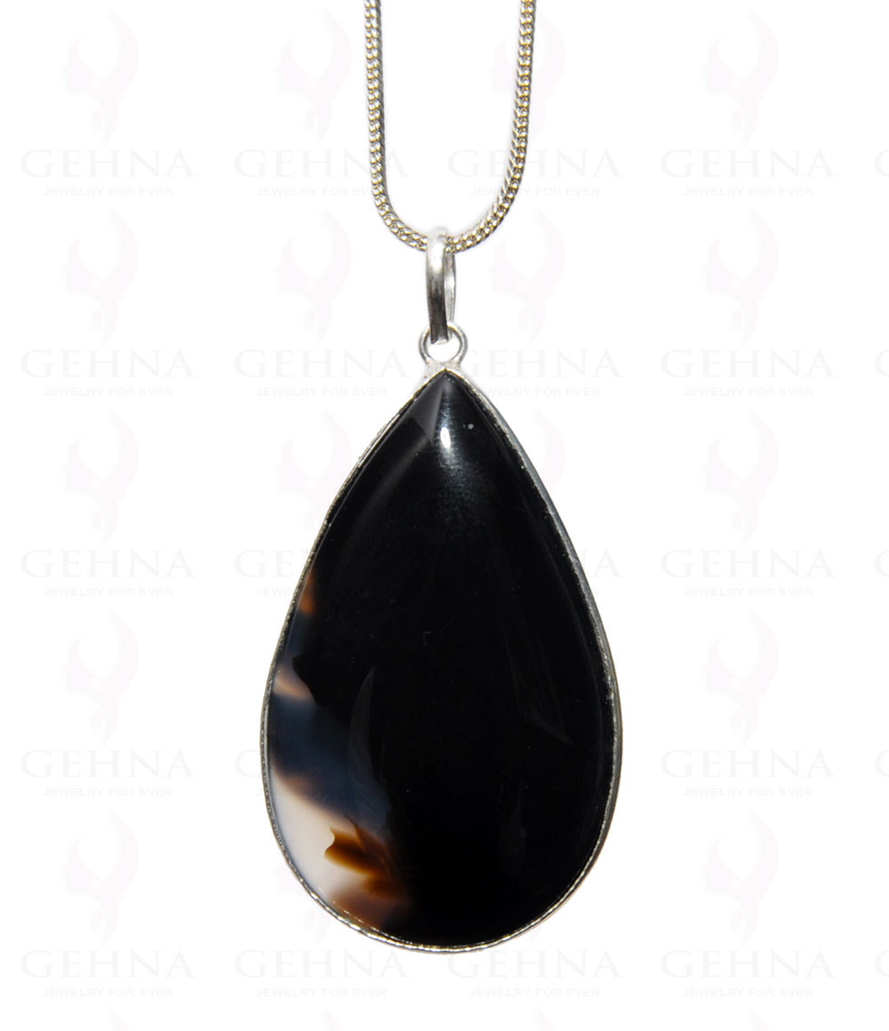 Onyx Gemstone Studded Pendant In .925 Silver Overlay GP4368