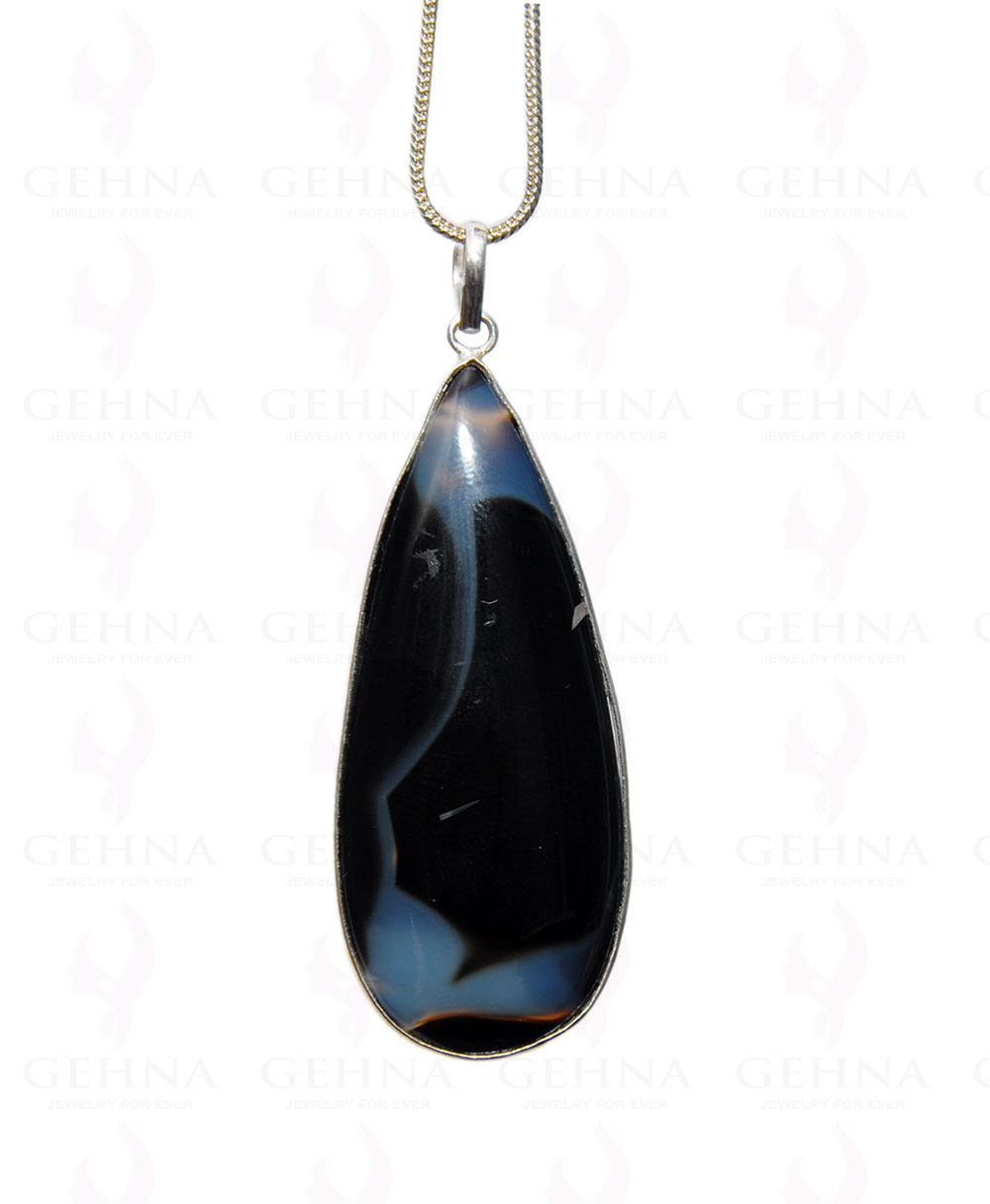 Onyx Gemstone Studded Pendant In .925 Silver Overlay GP4373