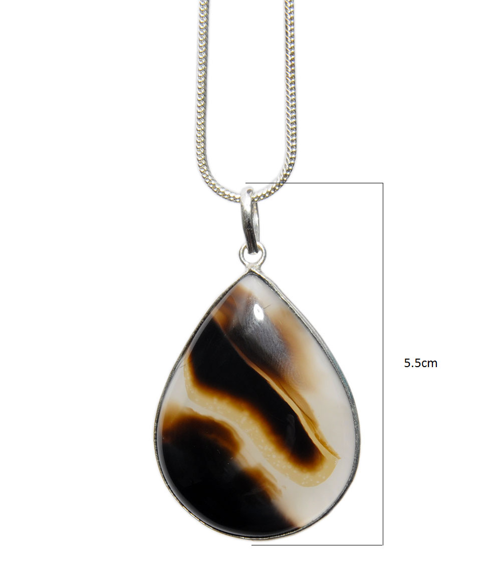 Botana Onyx Gemstone Studded Pendant In .925 Silver Overlay GP4378