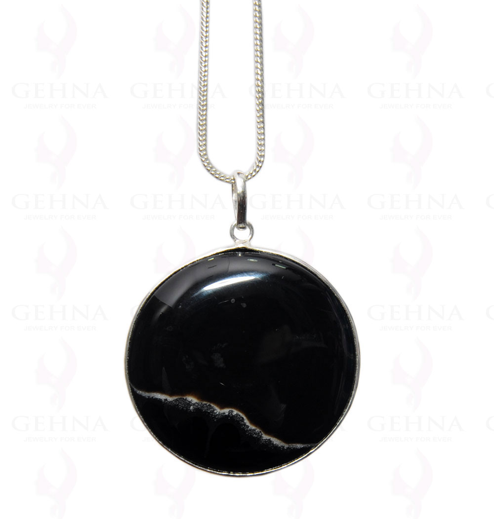 Black Onyx Gemstone Studded Pendant In .925 Silver Overlay GP4385