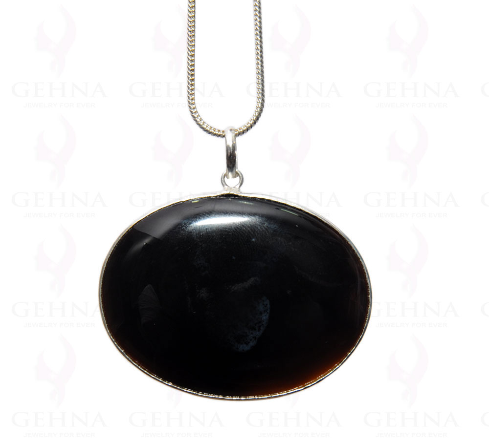 Black Onyx Gemstone Studded Pendant In .925 Silver Overlay GP4389