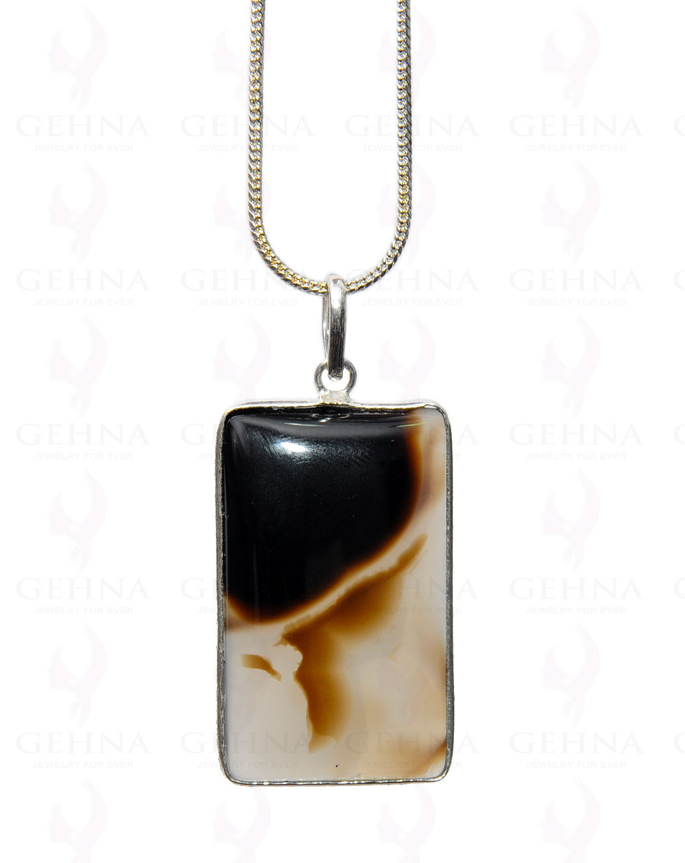 Botana Onyx Gemstone Studded Pendant In .925 Silver Overlay GP4397
