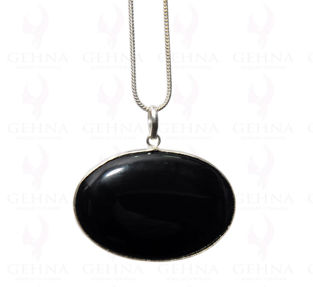 Black Onyx Gemstone Studded Pendant In .925 Silver Overlay GP4409