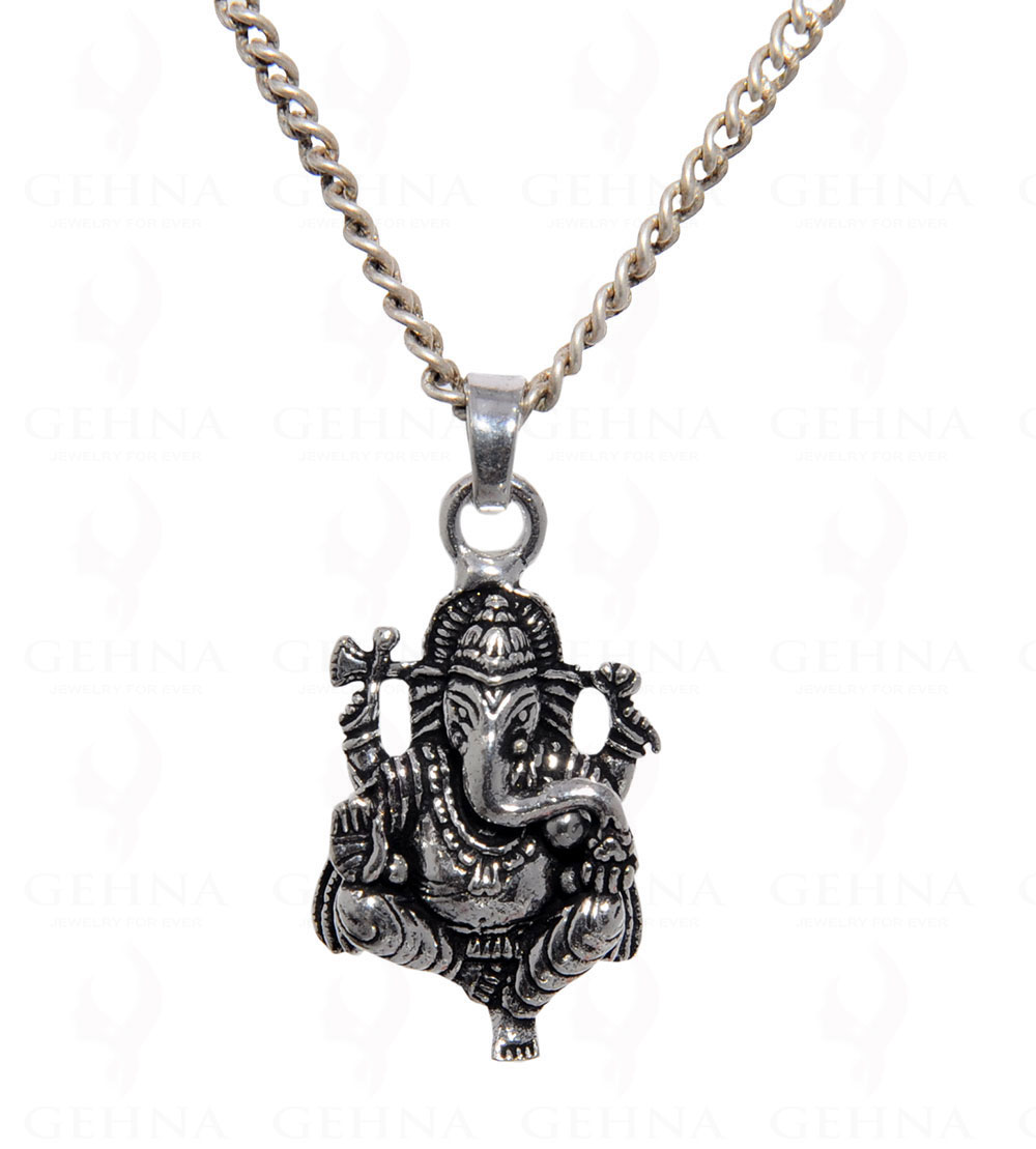 Lord Ganesha Oxidized Pendant In .925 Silver Overlay GP4440