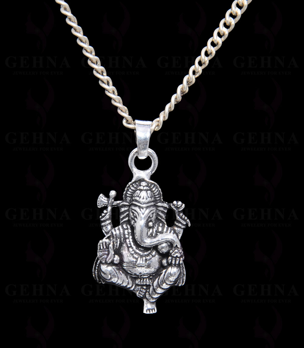 Lord Ganesha Oxidized Pendant In .925 Silver Overlay GP4440