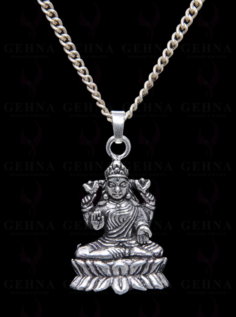 Lord Sarasvati Oxidized Pendant In .925 Silver Overlay GP4447