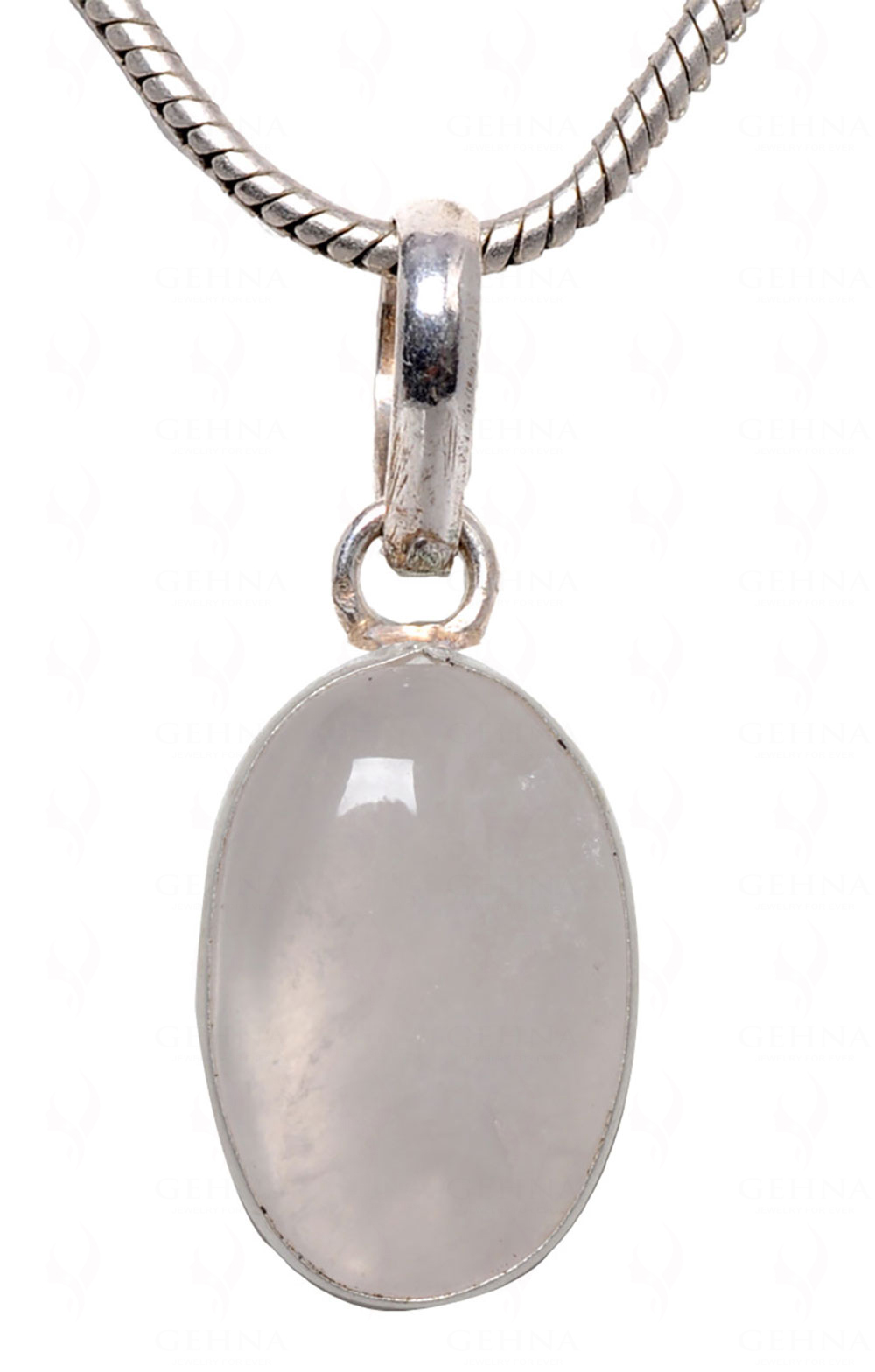 Rose Quartz Oval Shape Stone Studded Silver Plated Pendant GP4534