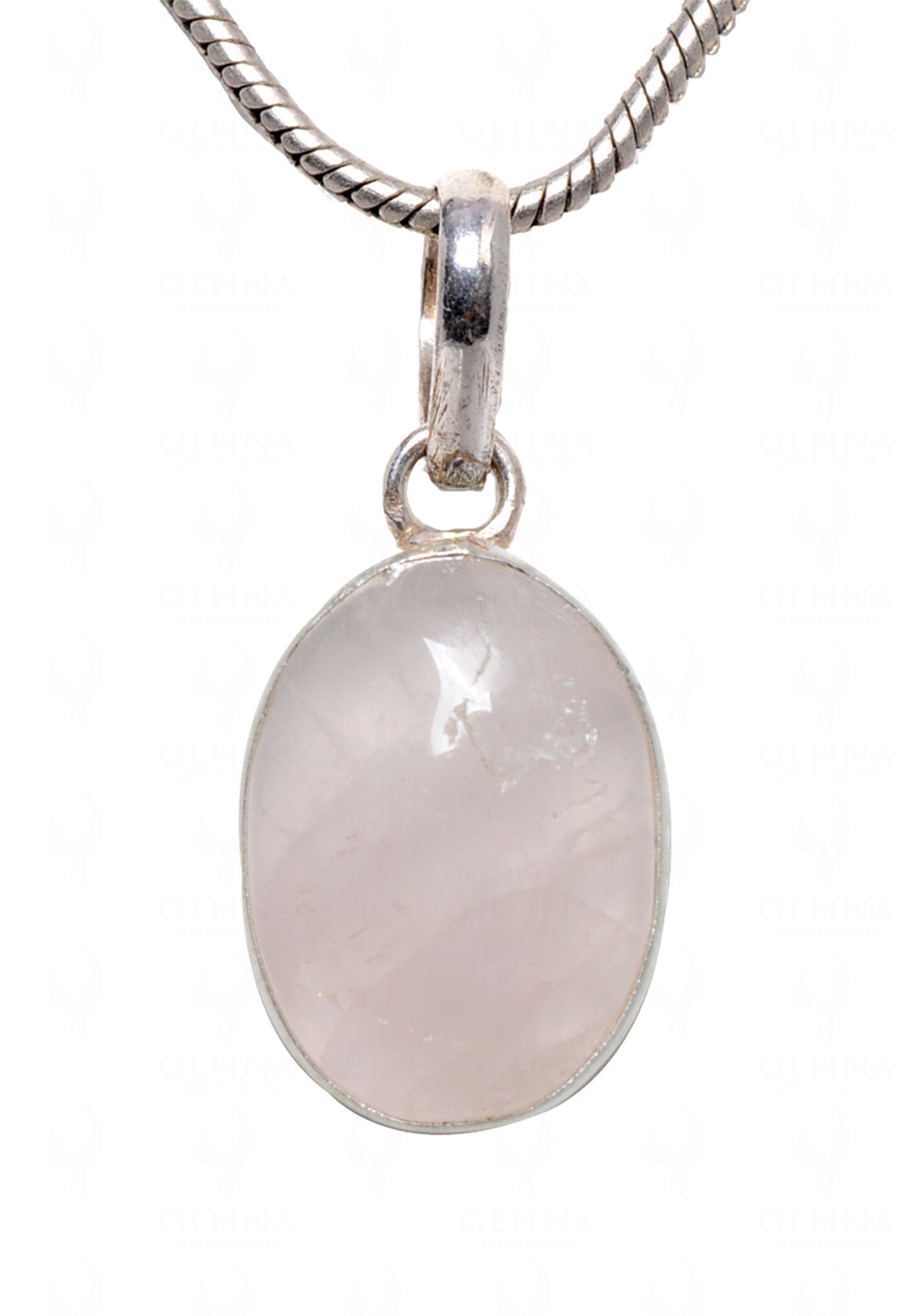 Rose Quartz Oval Shape Stone Studded Silver Plated Pendant GP4536