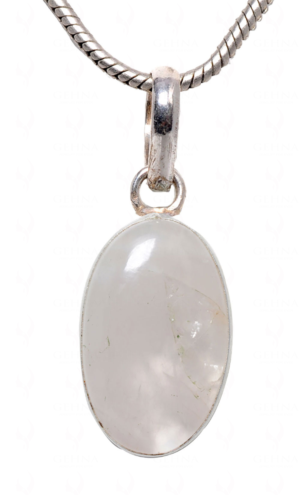 Rose Quartz Oval Shape Stone Studded Silver Plated Pendant GP4537