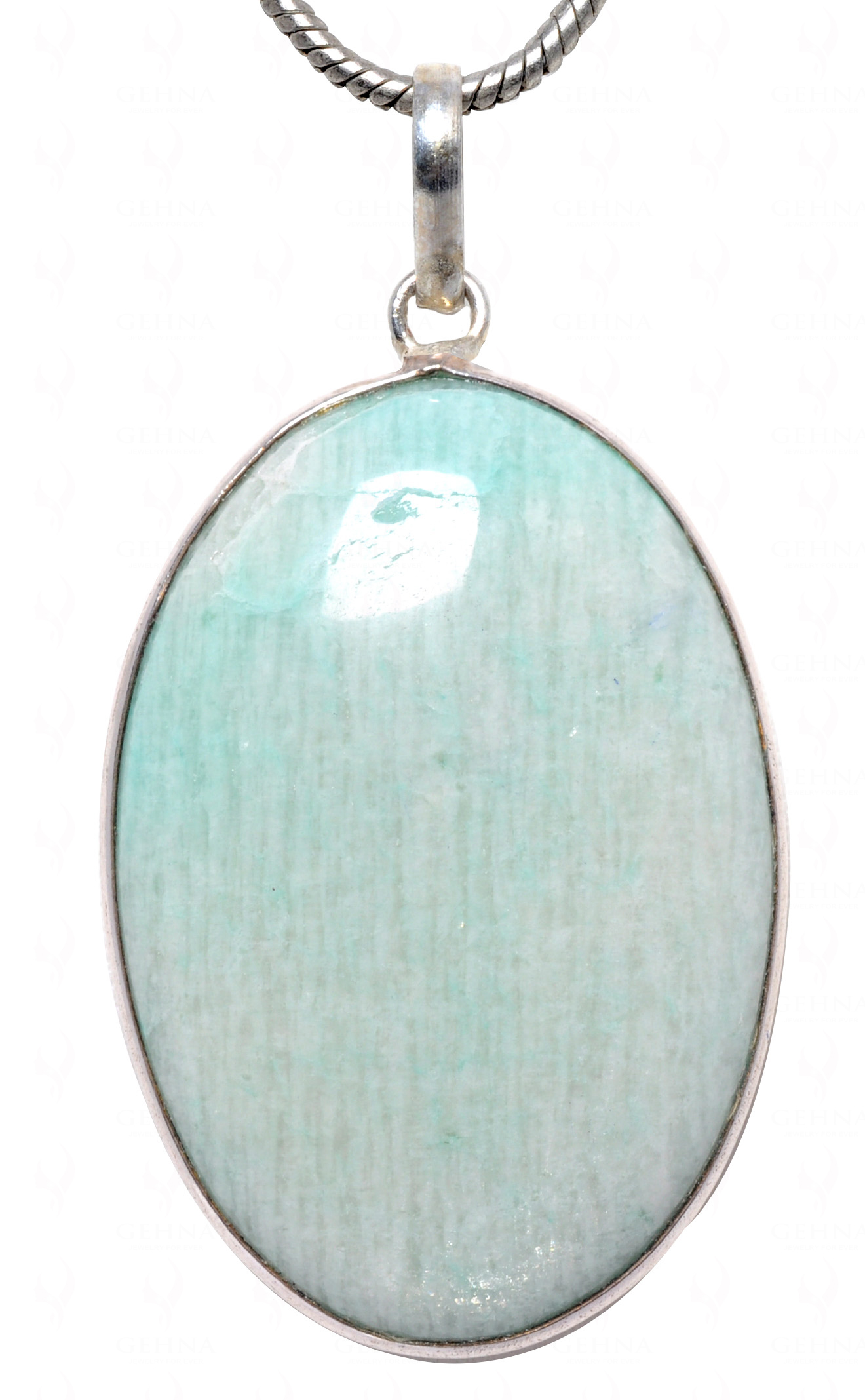 Green Aventurine Oval Shape Stone Studded Silver Plated Pendant GP4538