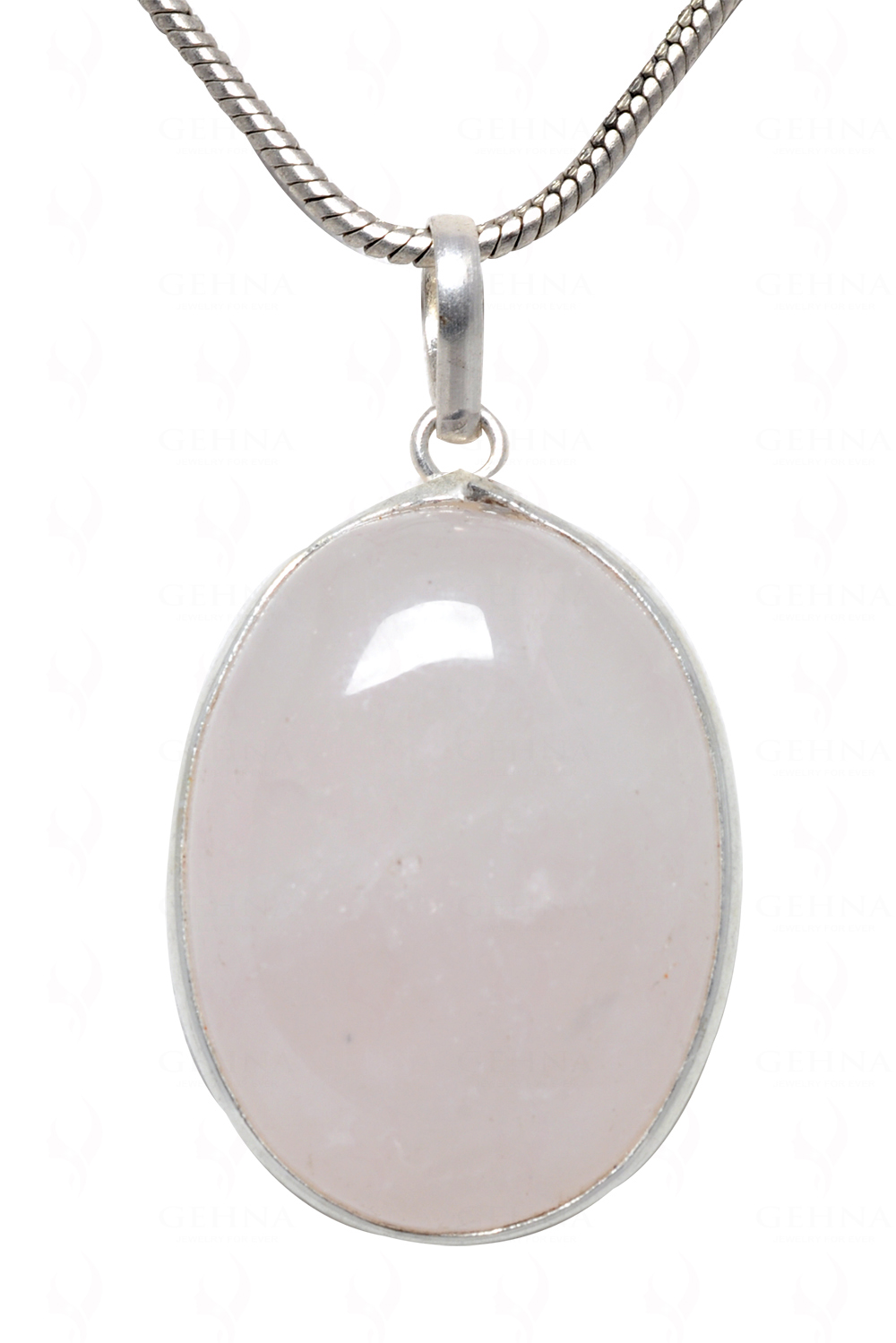 Rose Quartz Oval Shape Stone Studded Silver Plated Pendant GP4543