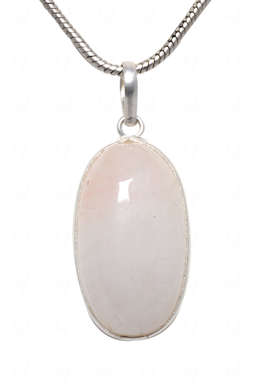 Rose Quartz Oval Shape Stone Studded Silver Plated Pendant GP4544