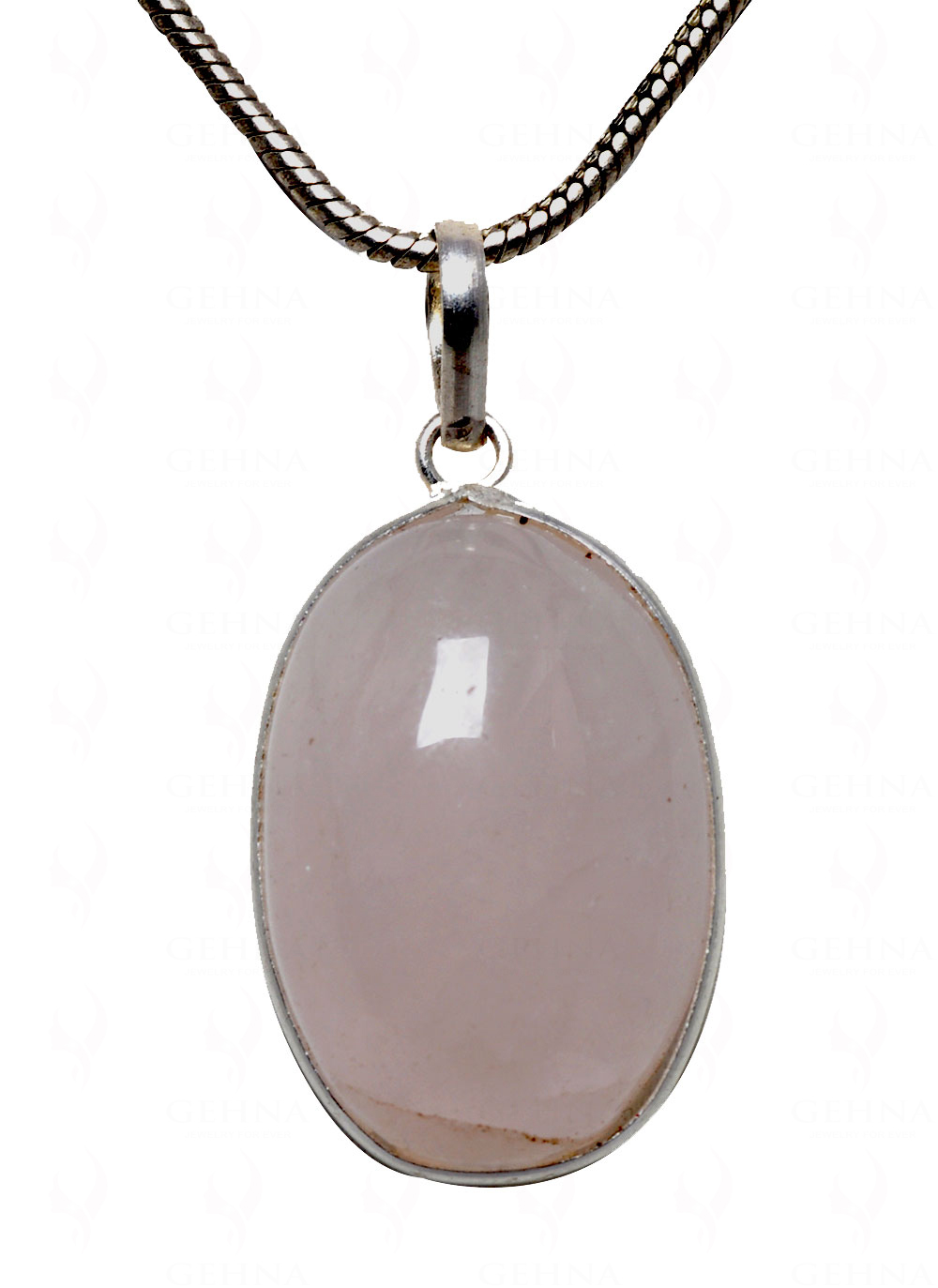 Rose Quartz Oval Shape Stone Studded Silver Plated Pendant GP4546