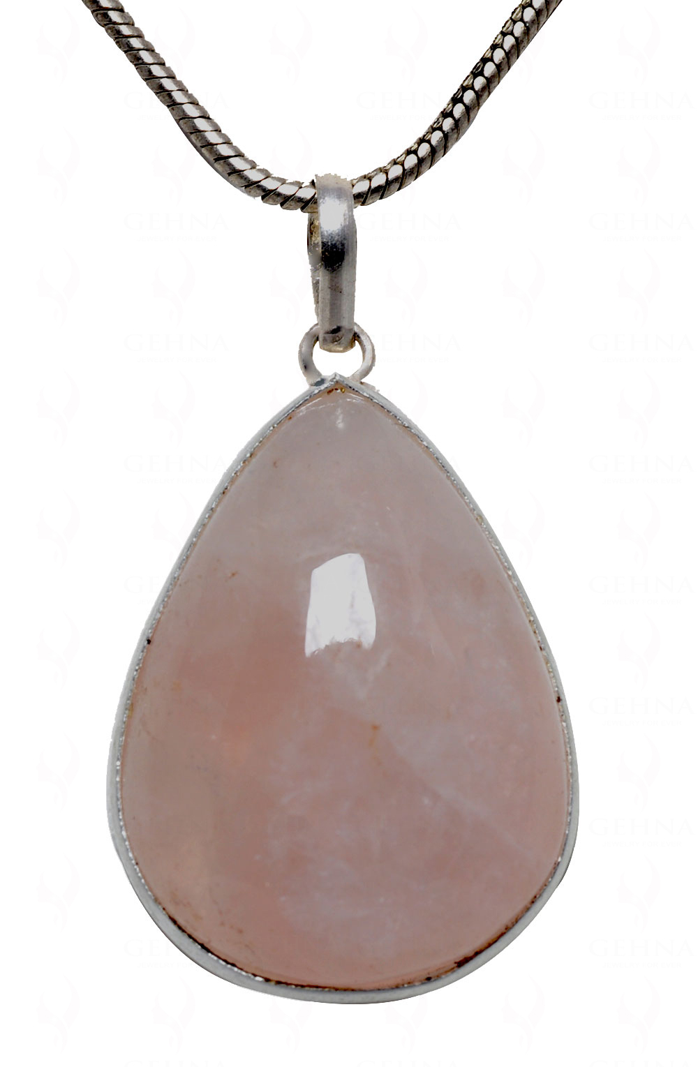 Rose Quartz Pear Shape Stone Studded Silver Plated Pendant GP4547