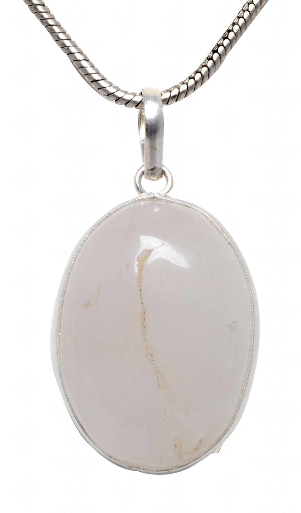 Rose Quartz Oval Shape Stone Studded Silver Plated Pendant GP4548