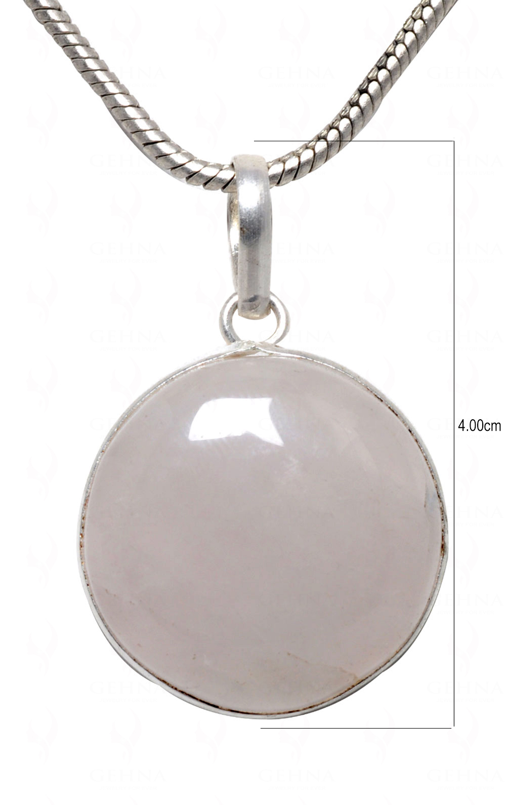 Rose Quartz Round Shape Stone Studded Silver Plated Pendant GP4549