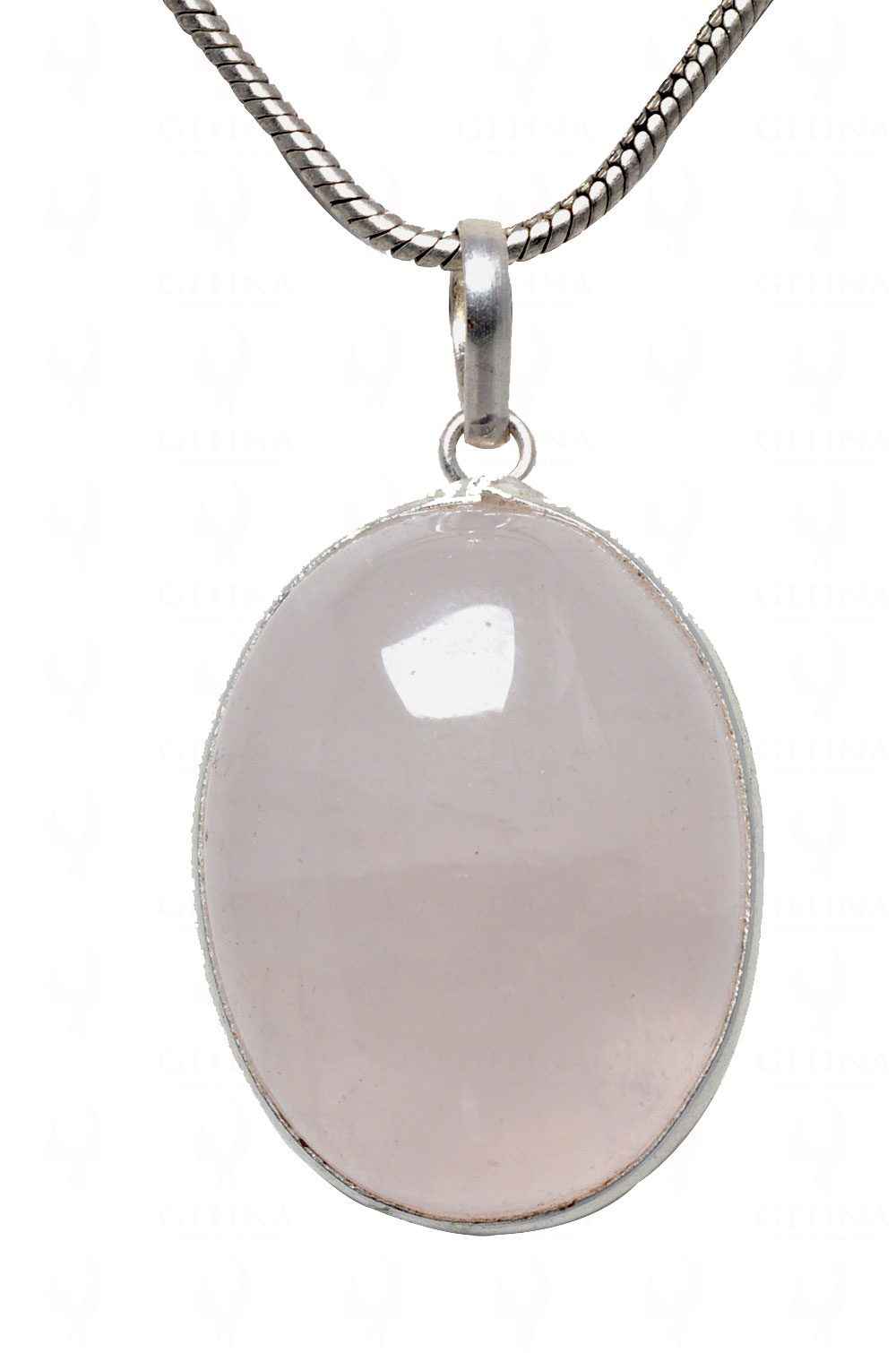 Rose Quartz Oval Shape Stone Studded Silver Plated Pendant GP4551