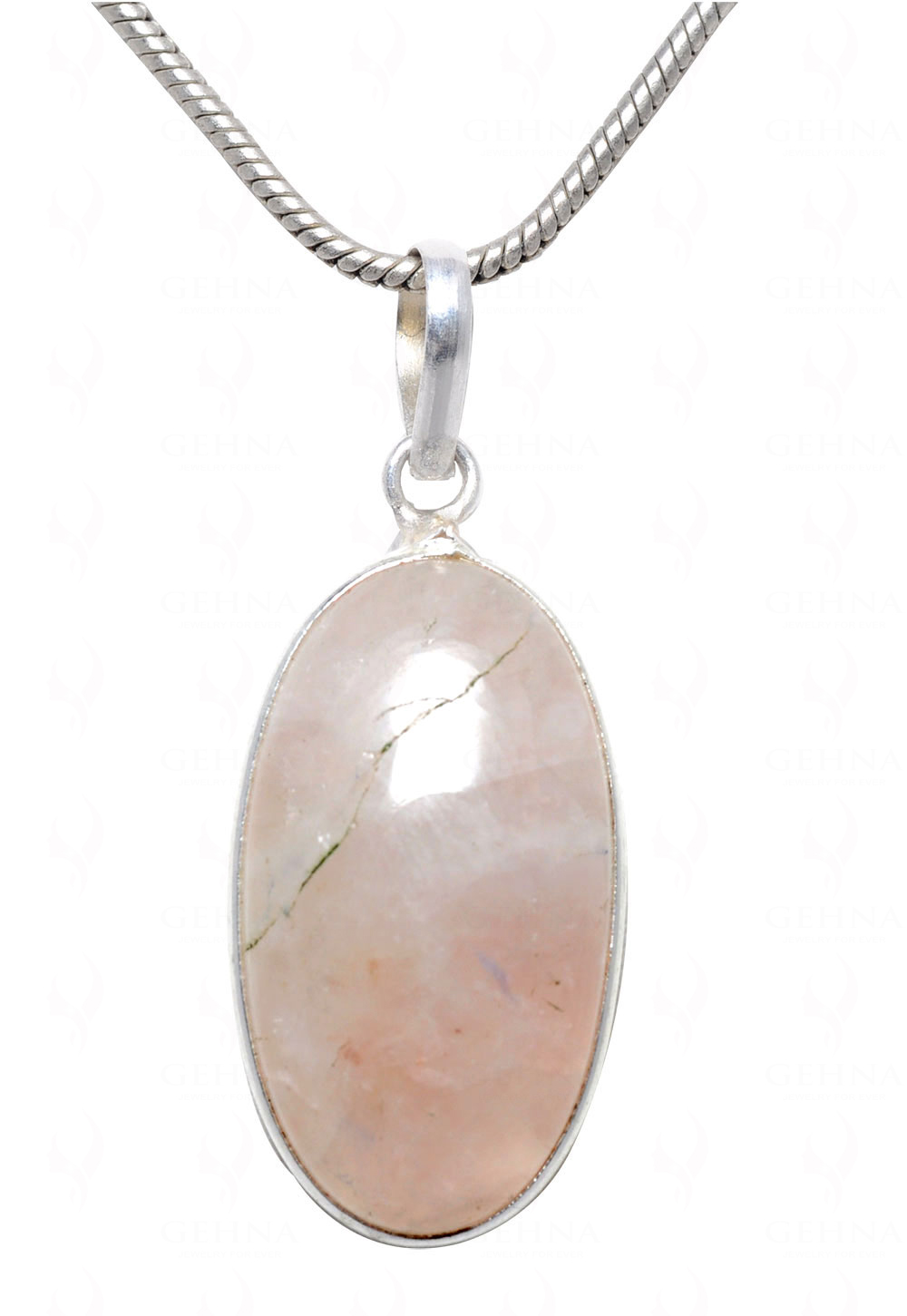 Rose Quartz Oval Shape Stone Studded Silver Plated Pendant GP4552