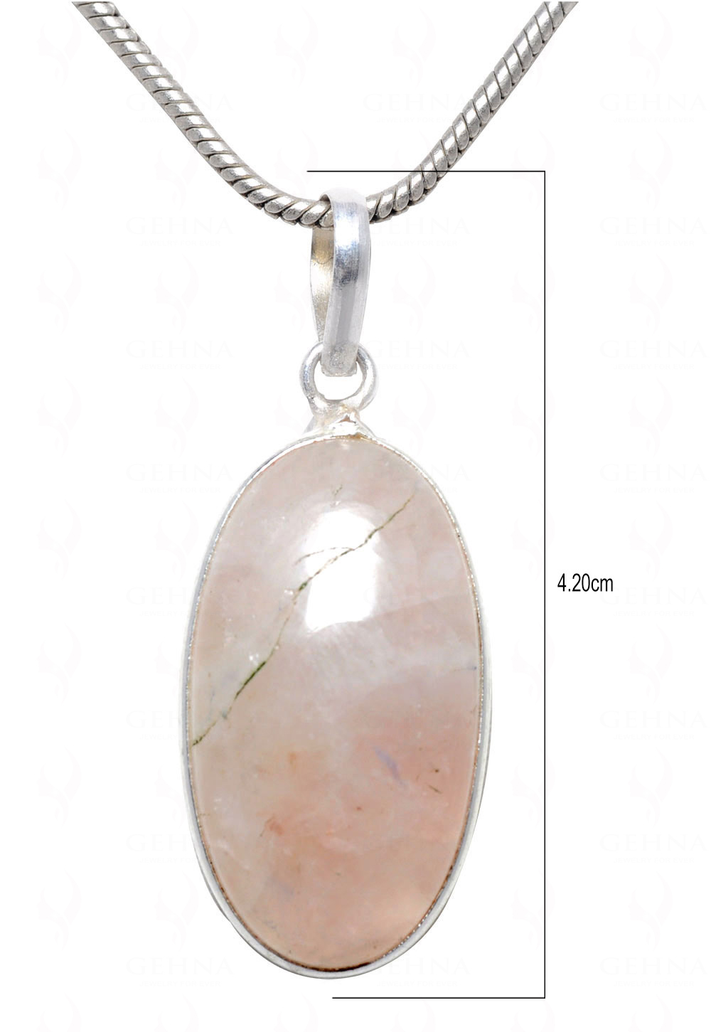 Rose Quartz Oval Shape Stone Studded Silver Plated Pendant GP4552