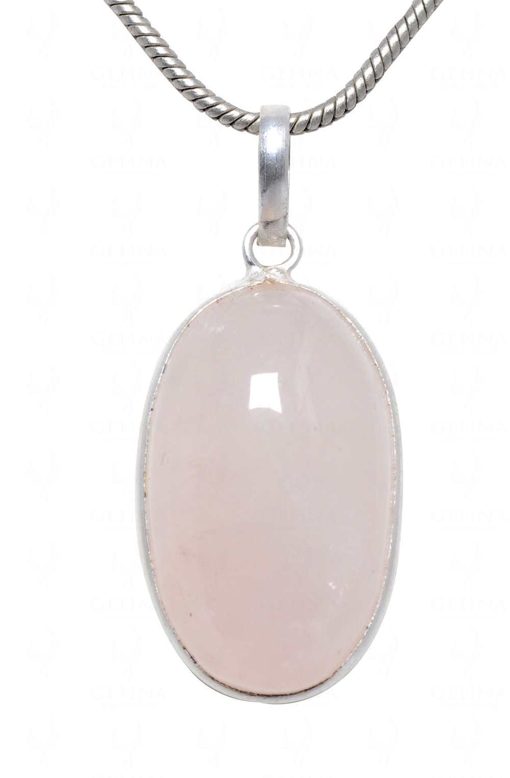 Rose Quartz Oval Shape Stone Studded Silver Plated Pendant GP4554