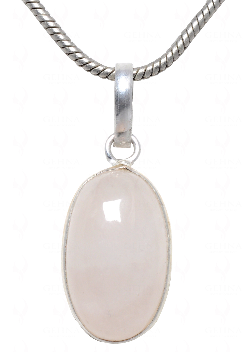 Rose Quartz Oval Shape Stone Studded Silver Plated Pendant GP4559