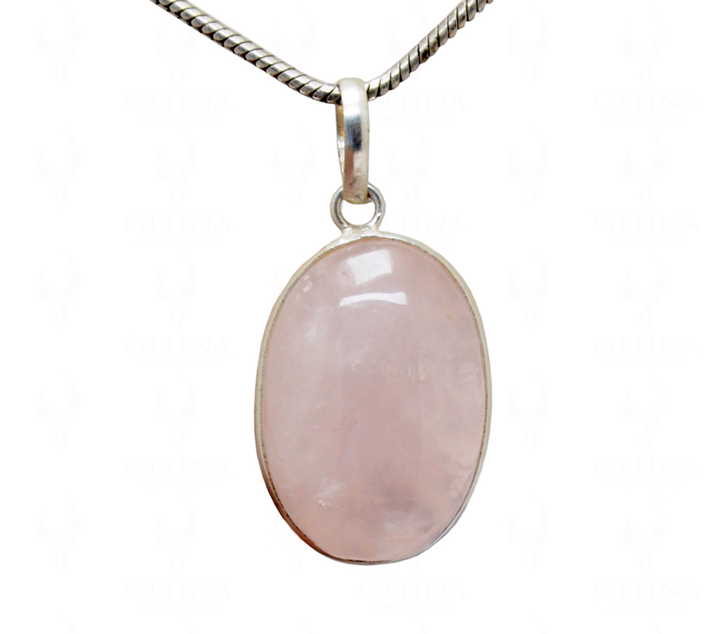 Rose Quartz Oval Shape Stone Studded Silver Plated Pendant GP4562