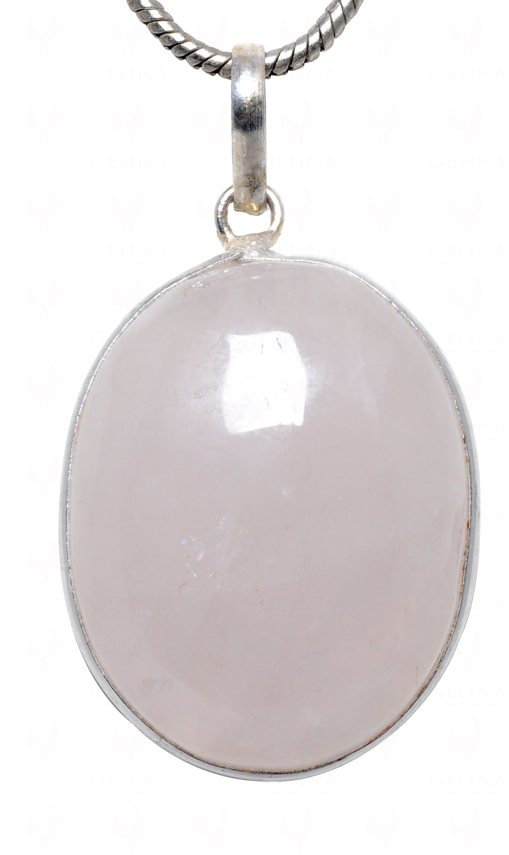 Rose Quartz Oval Shape Stone Studded Silver Plated Pendant GP4565