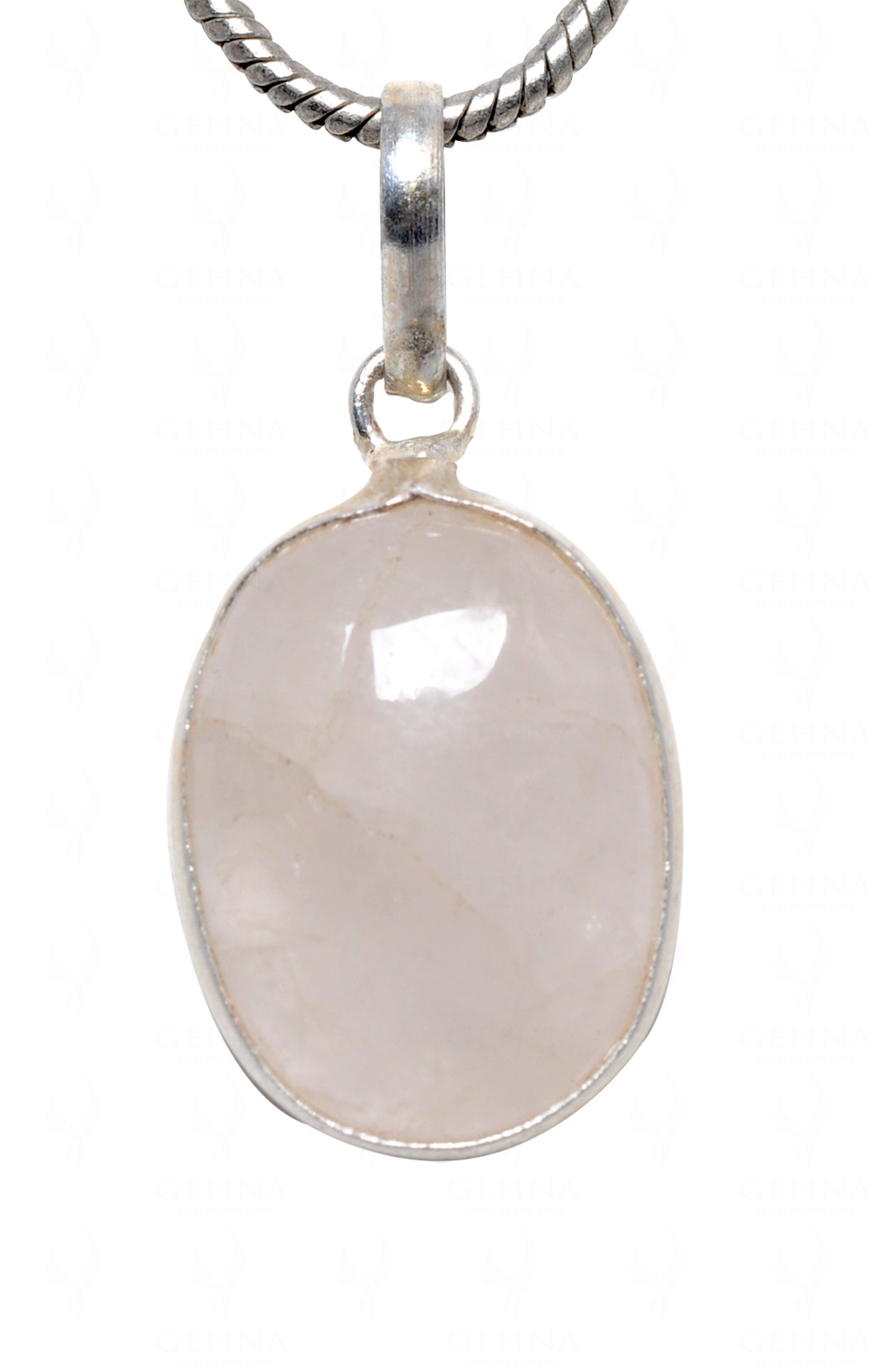 Rose Quartz Oval Shape Stone Studded Silver Plated Pendant GP4566