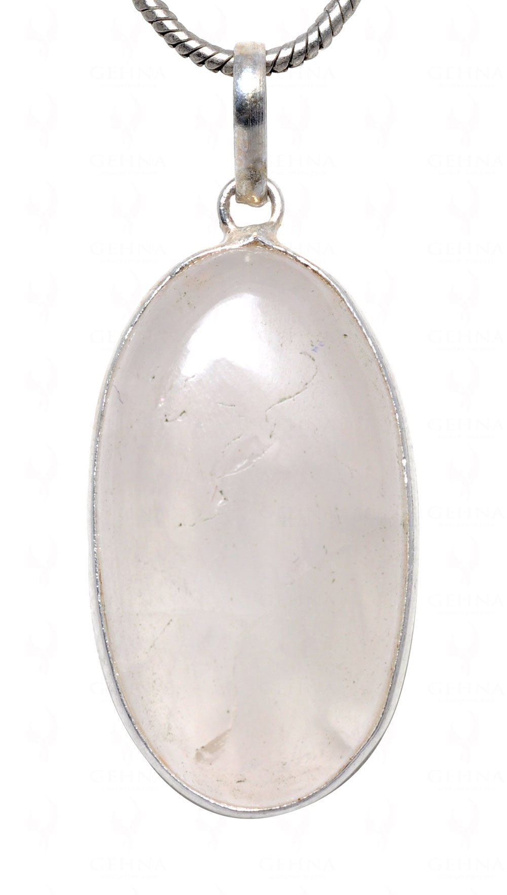 Rose Quartz Oval Shape Stone Studded Silver Plated Pendant GP4569