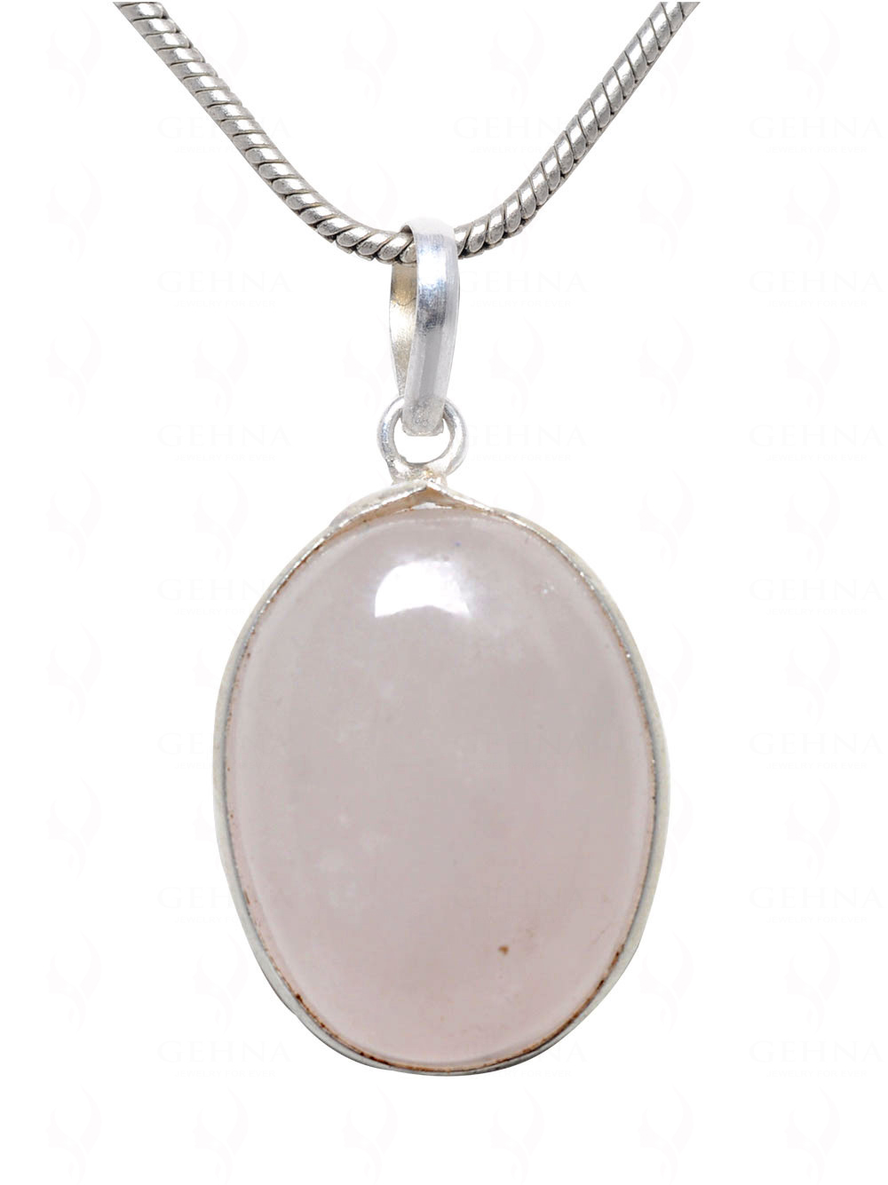 Rose Quartz Oval Shape Stone Studded Silver Plated Pendant GP4571