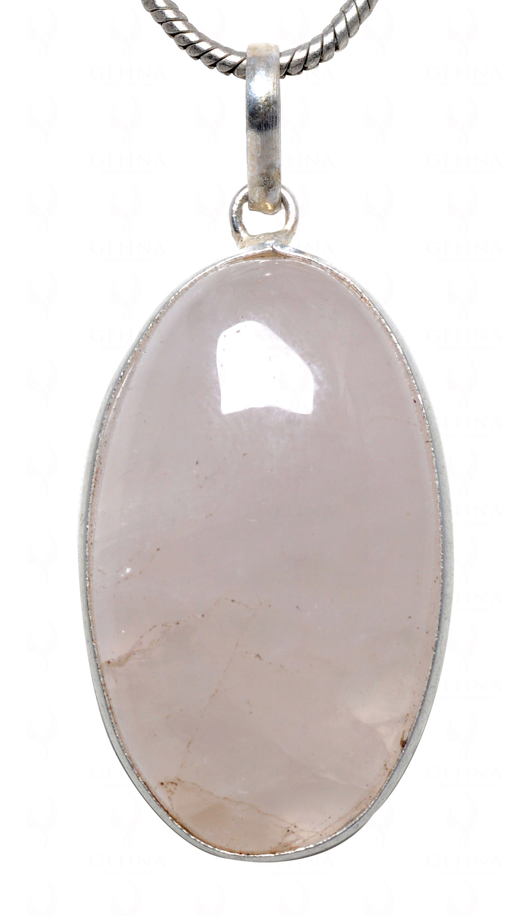 Rose Quartz Oval Shape Stone Studded Silver Plated Pendant GP4573
