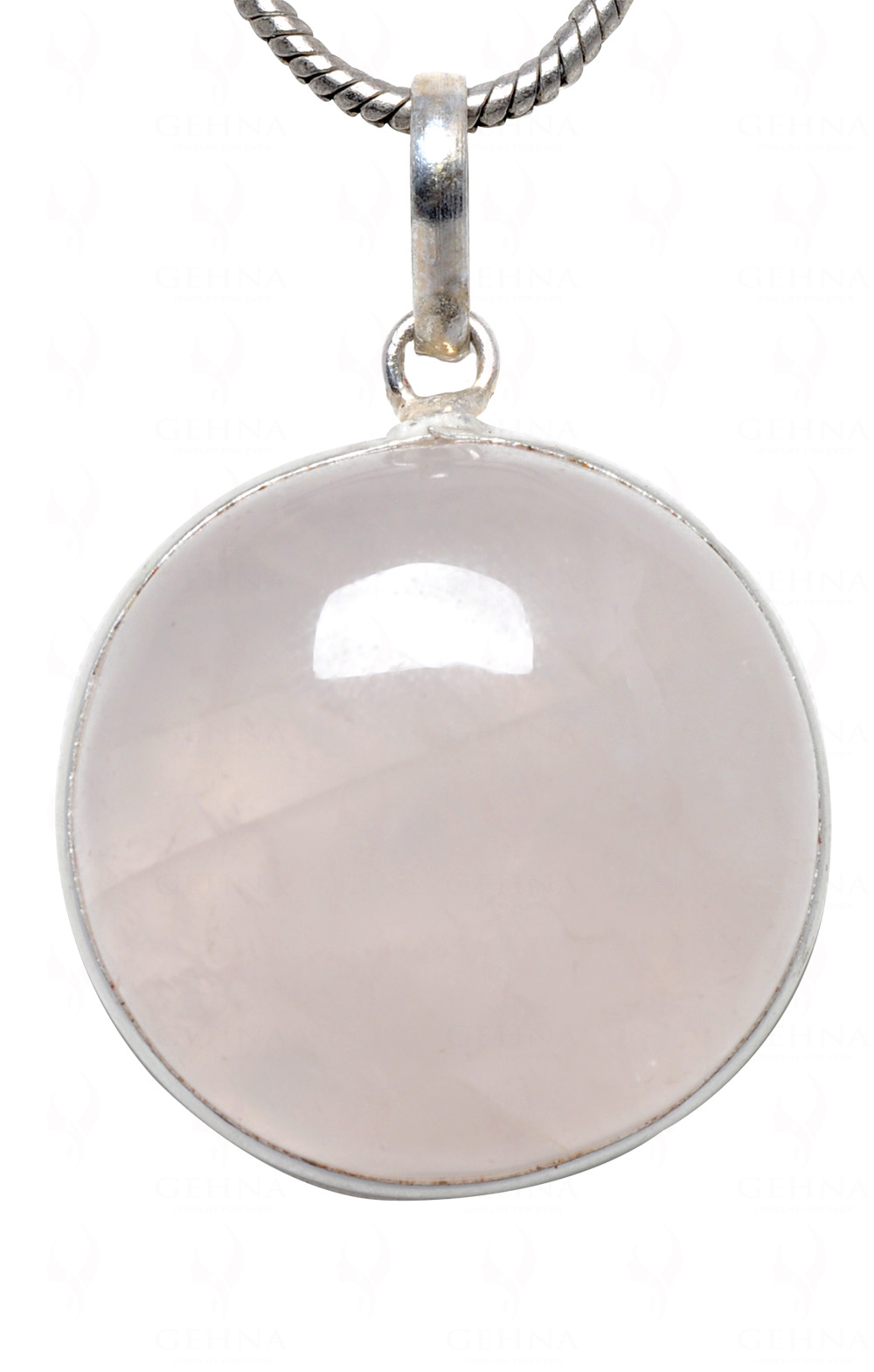 Rose Quartz Round Shape Stone Studded Silver Plated Pendant GP4579