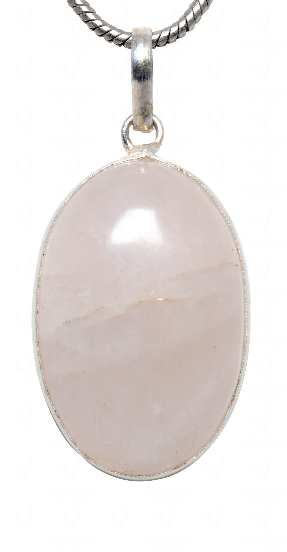 Rose Quartz Oval Shape Stone Studded Silver Plated Pendant GP4581