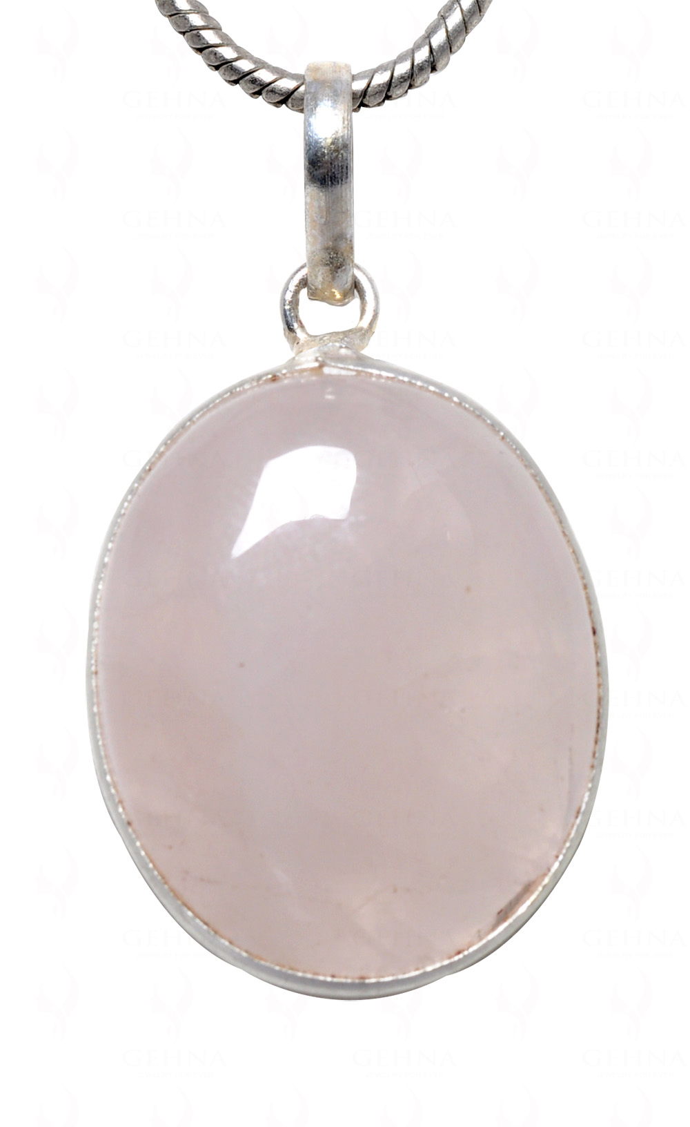Rose Quartz Oval Shape Stone Studded Silver Plated Pendant GP4582