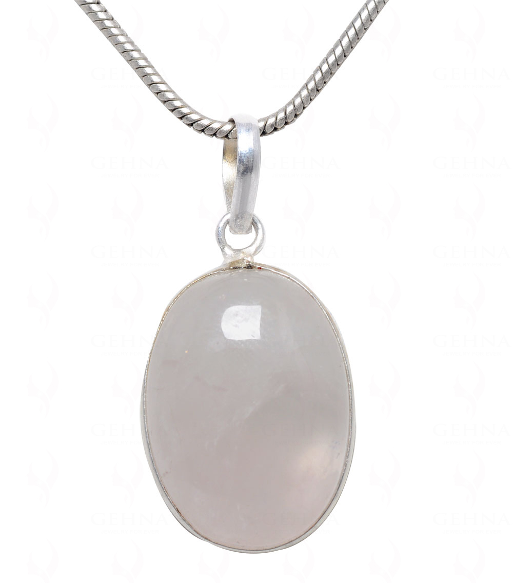 Rose Quartz Oval Shape Stone Studded Silver Plated Pendant GP4583