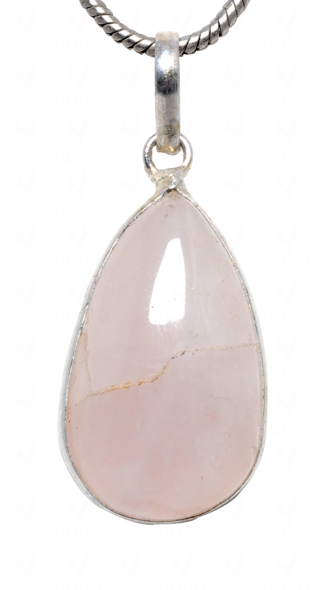 Rose Quartz Pear Shape Stone Studded Silver Plated Pendant GP4586