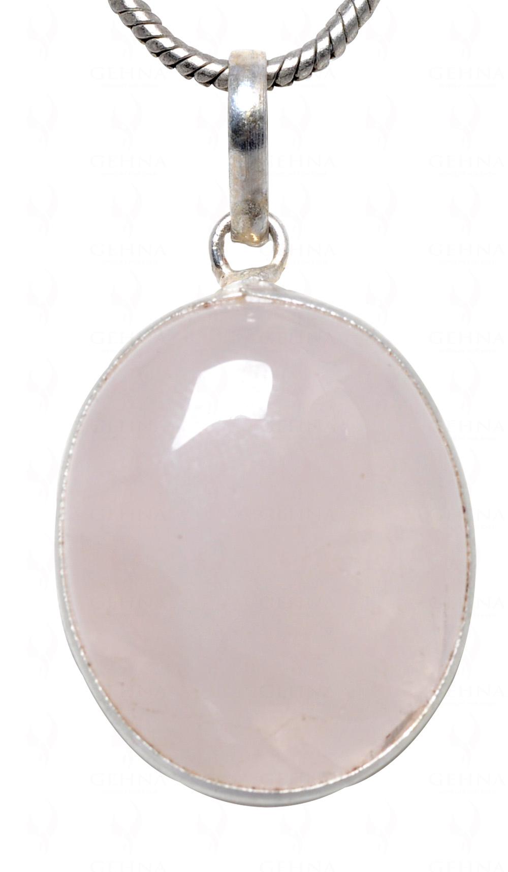 Rose Quartz Round Shape Stone Studded Silver Plated Pendant GP4587